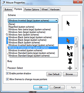 Mouse Settings, Pointer Tab